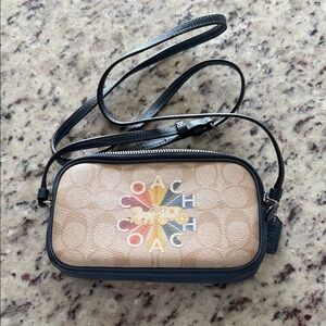 Coach Multicolor Logo Signature Canvas Crossbody in Sand and Navy blue